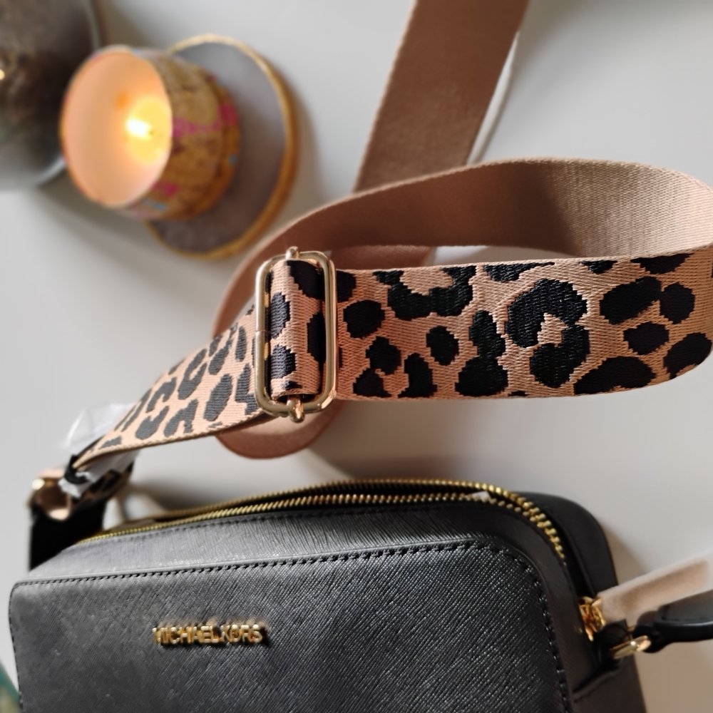 Michael Kors Black Crossbody Bag with Leopard Strap